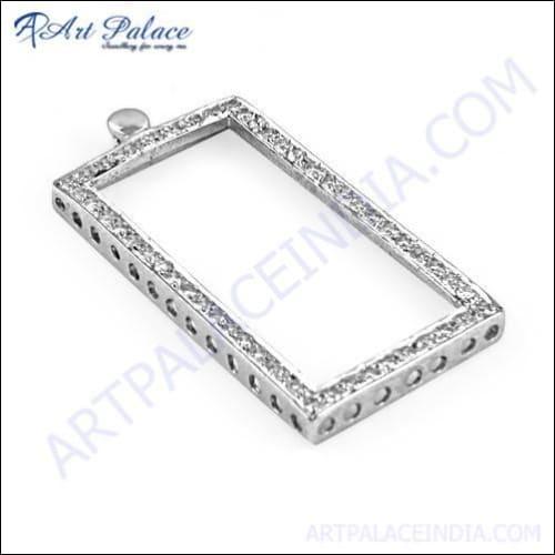 New Frame Style Silver Pendant With Cubic Zirconia