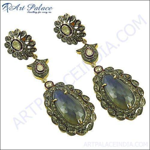 New Gold Plated Diamond & Sapphire chandelier Victorian Earrings Jewelry, 925 Sterling silver