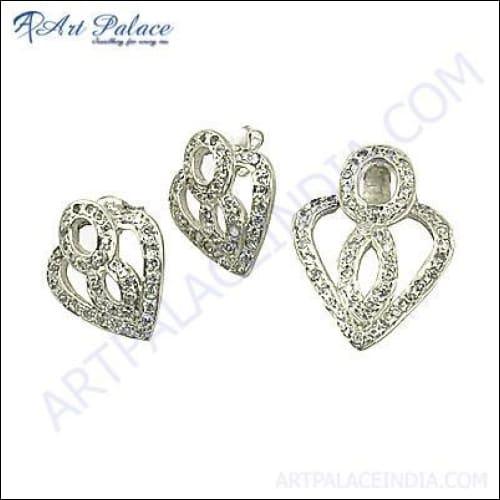 New Heart Shape Natural Gemstone Silver Pendant Set With lovely Style Fabulous Cz Sets Artisanal Cz Sets