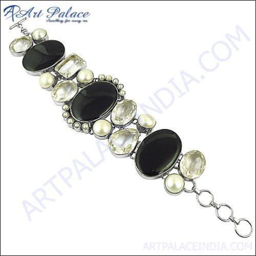 New Heavy Loose Crystal Gemstone Bracelets For Party wearing, 925 sterling Silver
