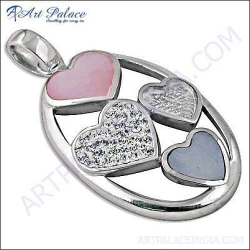 New Inlay Design & Cubic Zirconia Gemstone In Silver Pendant Jewelry Heart Cz Pendants Inlay Cz Pendants