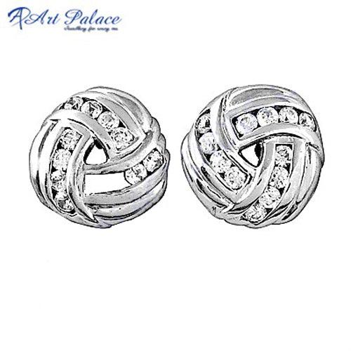 New Knot Silver Stud Earrings With Cubic Zirconia, 925 Sterling Silver Jewelry Cz Stud Earring Fancy Cz Earring