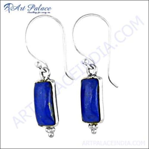 New Lapis Lazuli Gemstone Silver Earrings In Hook Style, 925 Sterling Silver Jewelry Lapis Lazuli Earrings