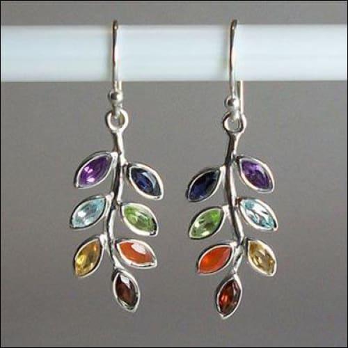 New Leaf Style Multi Gemstone 925 Silver Earring Leaf Design Earrings Colorful Gemstone Earrings Fabulous Gemstone Earrings