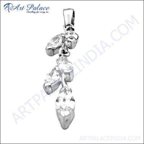 New Light Weight Leaf Design In Silver Cubic Zirconia Gemstone Pendant Jewelry