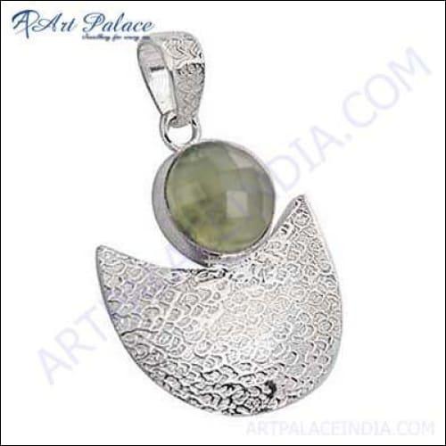 New Moon Style In Ethnic Design Round Cut Gemstone German Silver Pendant, German Silver Jewelry