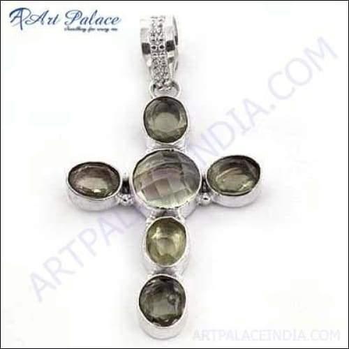 New Multi Gemstone Cross Design In German Silver Pendant, German Silver Jewelry Cutstone Silver Pendants Coolest Pendants