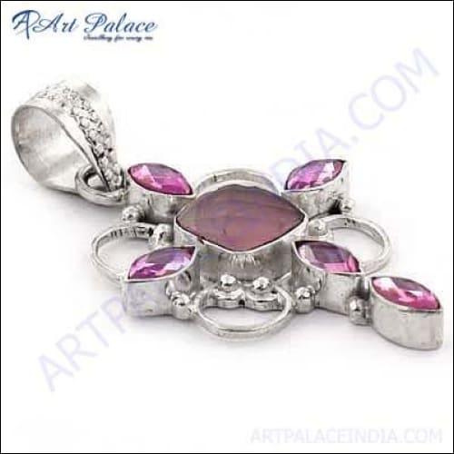 New Multi Pink Glass In Ethnic Design German Silver Pendant Jewelry