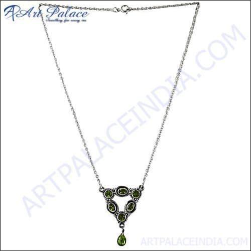 New Peridot Simple Design Silver Necklace