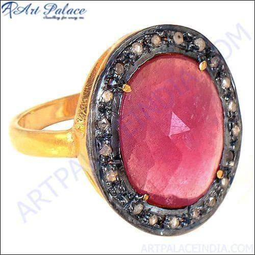 New Real Diamond & Ruby Gold Plated Silver Rings Jewelry, 925 Sterling Silver