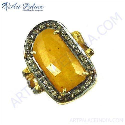 New Real Diamond & Sapphire Gold Plated 925 Sterling Silver Rings Jewelry
