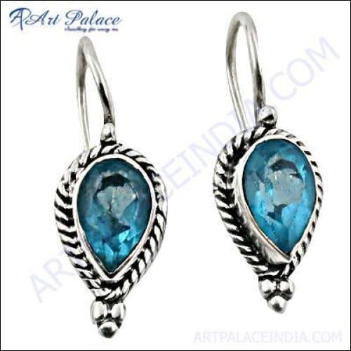 New Shiney Blue Topaz Gemstone Silver Designer Earrings Blue Topaz Earrings Superior Gemstone Earrings