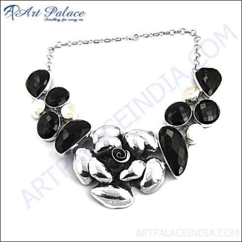 New Simple Black Onyx Design Bazel Necklace