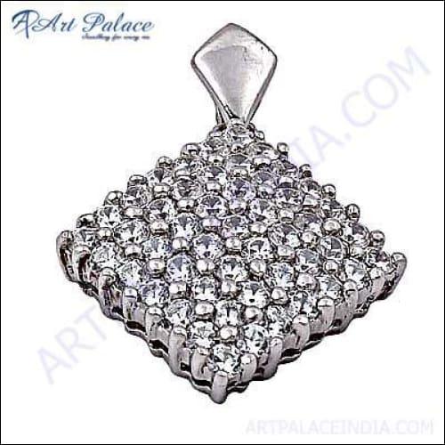 New Square Multi Cubic Zirconia Gemstone In Silver Pendant, CZ Jewelry