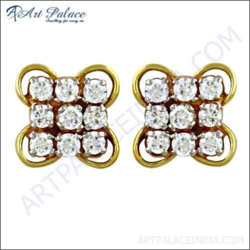 New Style Round Cut Cubic Zirconia Silver Stud Earrings
