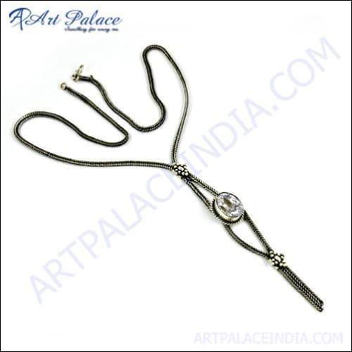 New Stylish Design Cubic Zirconia Gemstone Silver Necklace Adorable Cz Necklace 925 Silver Cz Necklace