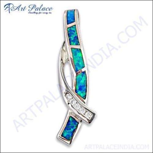 New Stylish Opal & Cubic Zirconia Gemstone Silver Pendant