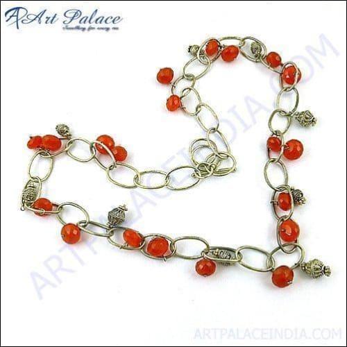 New Stylish Red Onyx Silver Necklace
