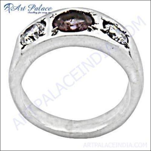 New Three Stone Cubic Zircon Sterling Silver Ring Superb Rings Latest CutStone Rings