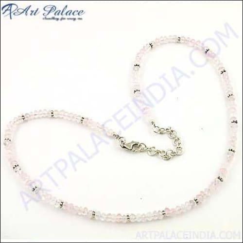 New Vintage Design In Rose Quartz Silver Necklace Rosequartz Beaded Necklace Beaded Silver Necklace