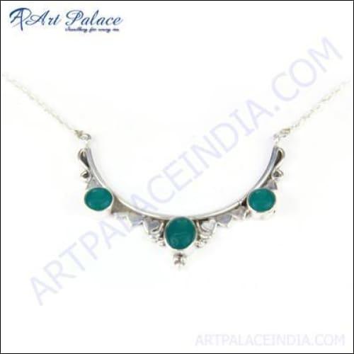 Newest Ethinic Design Green Onyx Gemstone Silver Necklace Ethnic Gemstone Necklace Superb Necklace