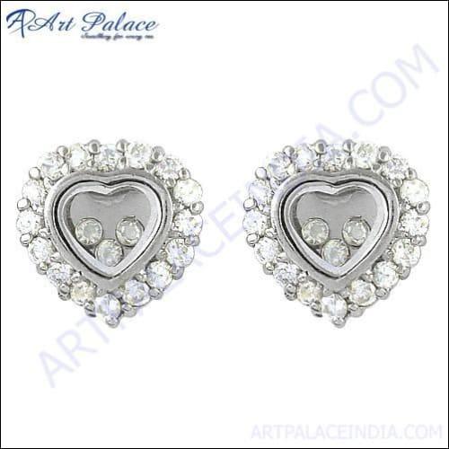 Newest Heart Style Cubic Zirconia Gemstone Silver Earrings
