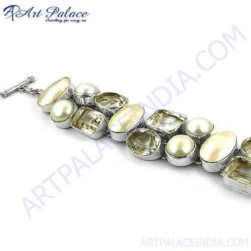 Newest Style 925 Sterling Silver Gemstone Crystal & Mabe Pearl Bracelet Gemstone Bracelet High Performance Bracelet