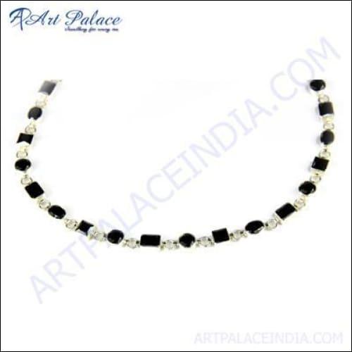 Newest Style Black Coral Gemstone Silver Necklace