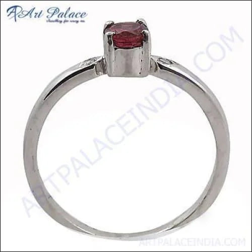 Newest Style Fashion Garnet & CZ Gemstone Silver Ring