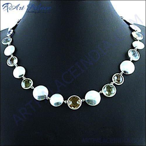Newest Style Fashion Green Amethyst Gemstone Silver Necklace
