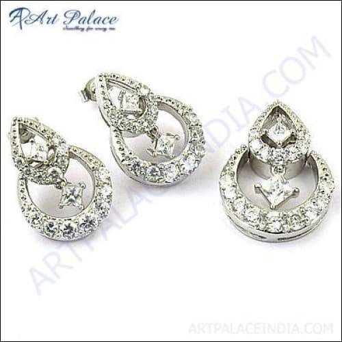 Newest Style Fashion Sterling Silver CZ Gemstone Pendant Set