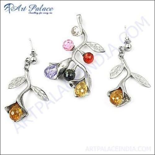 Newest Style Fashion Sterling Silver Gemstone Pendant Set