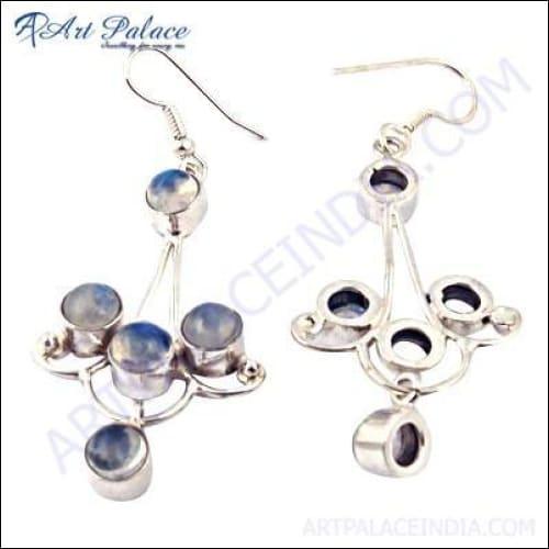 Newest Style Fashion Sterling Silver Rainbow Moonstone Gemstone Earrings