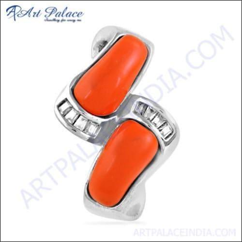 Newest Style Gemstone Silver Pendant With Coral & Cz