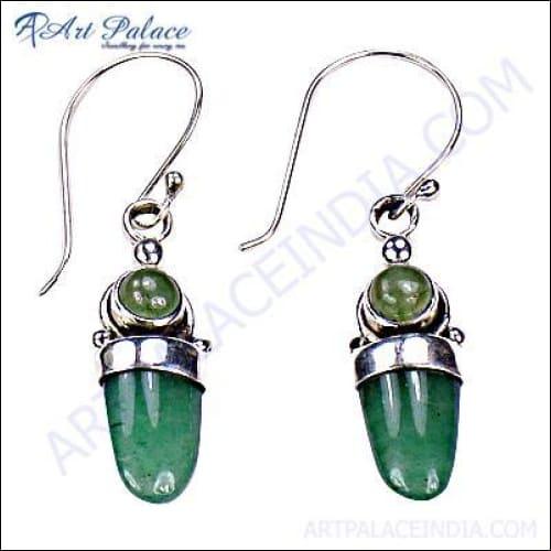 Newest Style Green Corundum & Prenite Gemstone Silver Earrings Fashionable Gemstone Earrings Feminine Earrings
