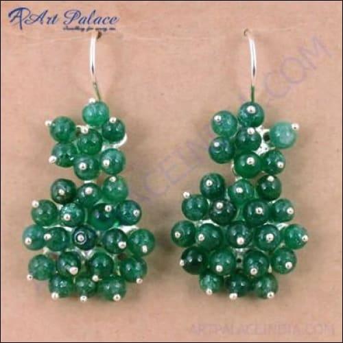 Newest Style Green Onyx Gemstone Silver Earrings, Wholesale Handmade Jewelry Green Beaded Earrings Pretty Beaded Earrings