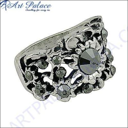 Newest Style Gun Metal Gemstone Fret Designer Silver Ring Stylish Marcasite Rings Handmade Marcasite Rings