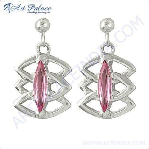 Newest Style Pink Cubic Zirconia Gemstone Silver Earring