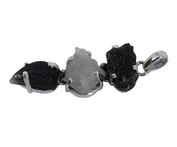 Moldavite and Libiyan Tektite Gemstones SilverPendant Size : 50x20mm