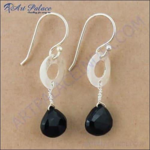 Nightlife Black Onyx Gemstone Fashionable Silver Beaded Earrings Beads Earring