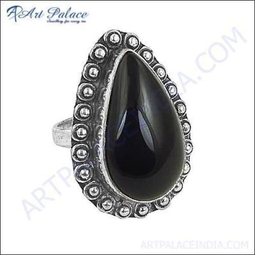 Nightlife Black Onyx Gemstone German Silver Designer Ring, German Silver Jewelry