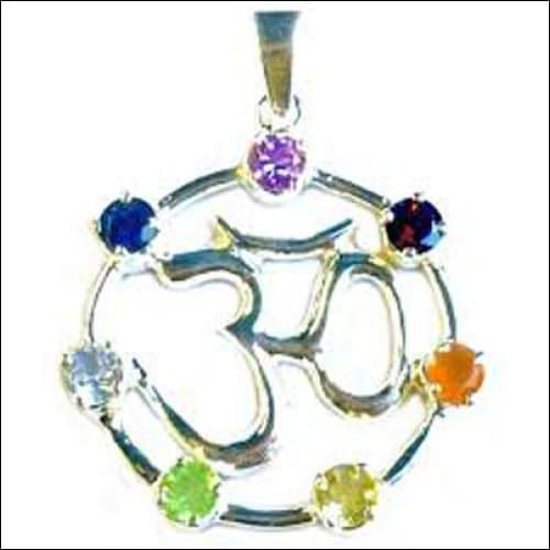Om Chakra Round Shape Multi Gemstone 925 Silver Pendant Om Multistone Pendants Handmade Pendants