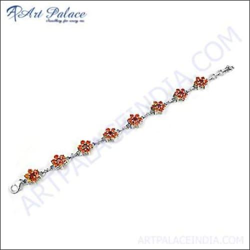 Orange CZ & Red CZ Gemstone Silver Bracelet Fancy Cz Bracelet Glitzy Cz Bracelet