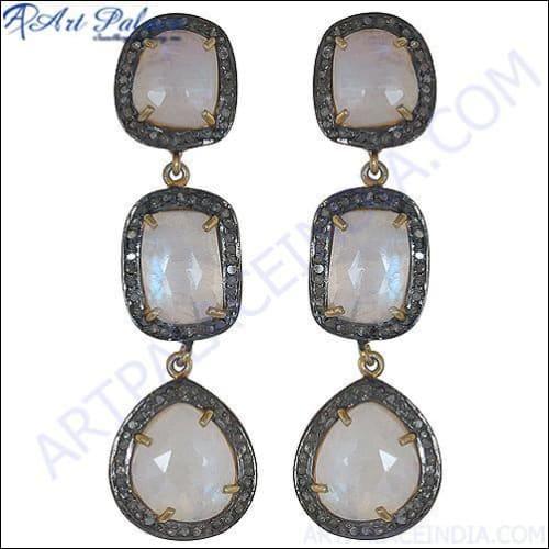 Party Wear 925 Sterling Silver Diamond Earring Victorian Jewellery