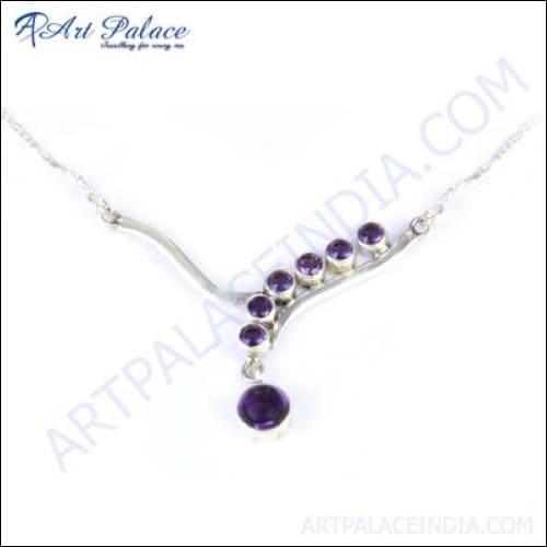 Party Wear Amethyst Gemstone Silver Necklace Fashionable Necklace High Class Gemstone Necklace