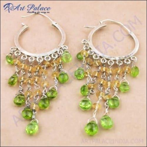 Party Wear Citrine & Peridot Gemstone Silver Earrings Beaded Earring Handmade Beads Earring Beaded Silver Earrings