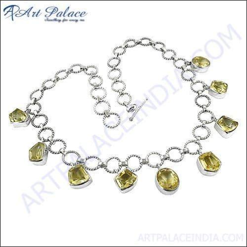 Party Wear Citrine Silver Necklace