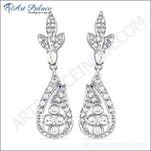 Party Wear Cubic Zirconia Gemstone Silver Earrings