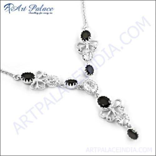 Party Wear Design Black Zirconia Gemstone Silver Necklace Designer Cz Necklace New Arrival Cz Necklace