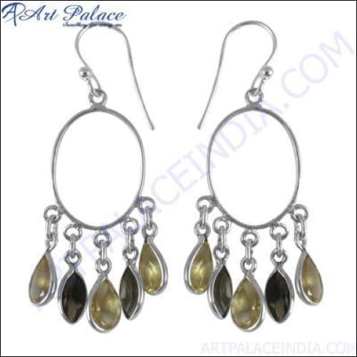 Party Wear Design Silver Gemstone Earring